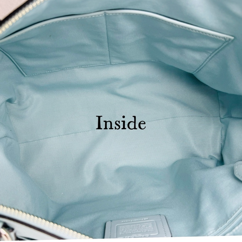 COACH AVA TOTE BAG IN GLITTER AQUA BLUE LEATHER F11900 AND F11835 WALLET SET - Picture 8 of 16